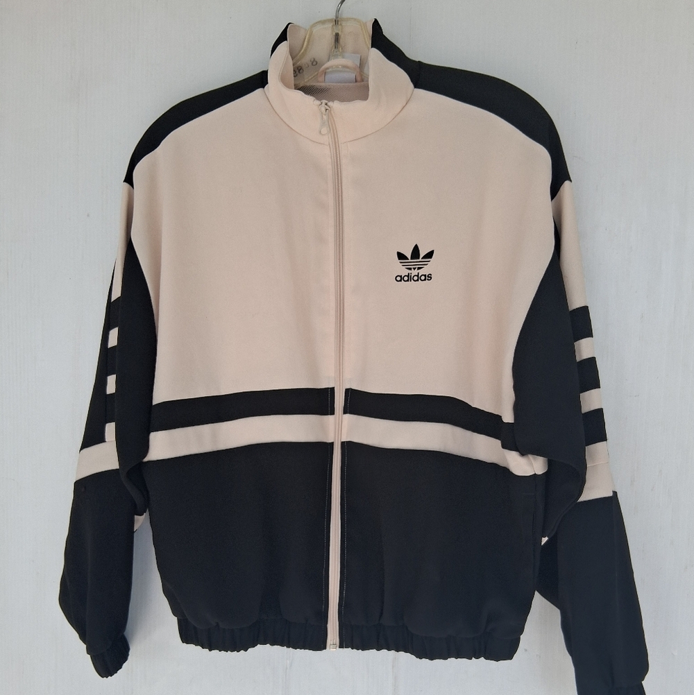 Adidas Womens Jacket Size S Cream/ Black Vibrant Pink Spellout